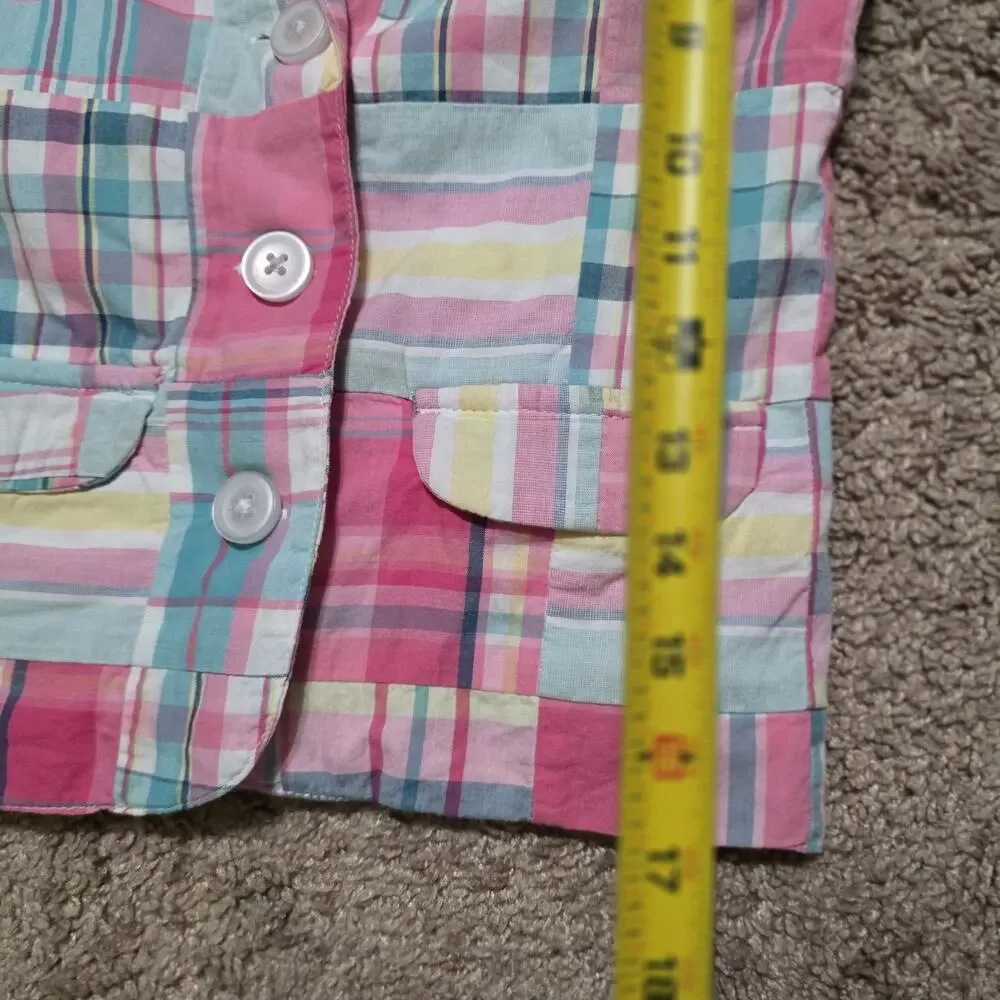 Vtg Janie And Jack Madras Plaid Jacket Girls 6 Pink Blue Pastel Patchwork Spring